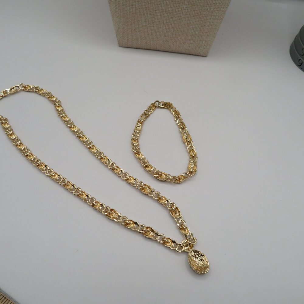 Gold Tone Rhinestone Necklace and Bracelet Set - Picture 11 of 14